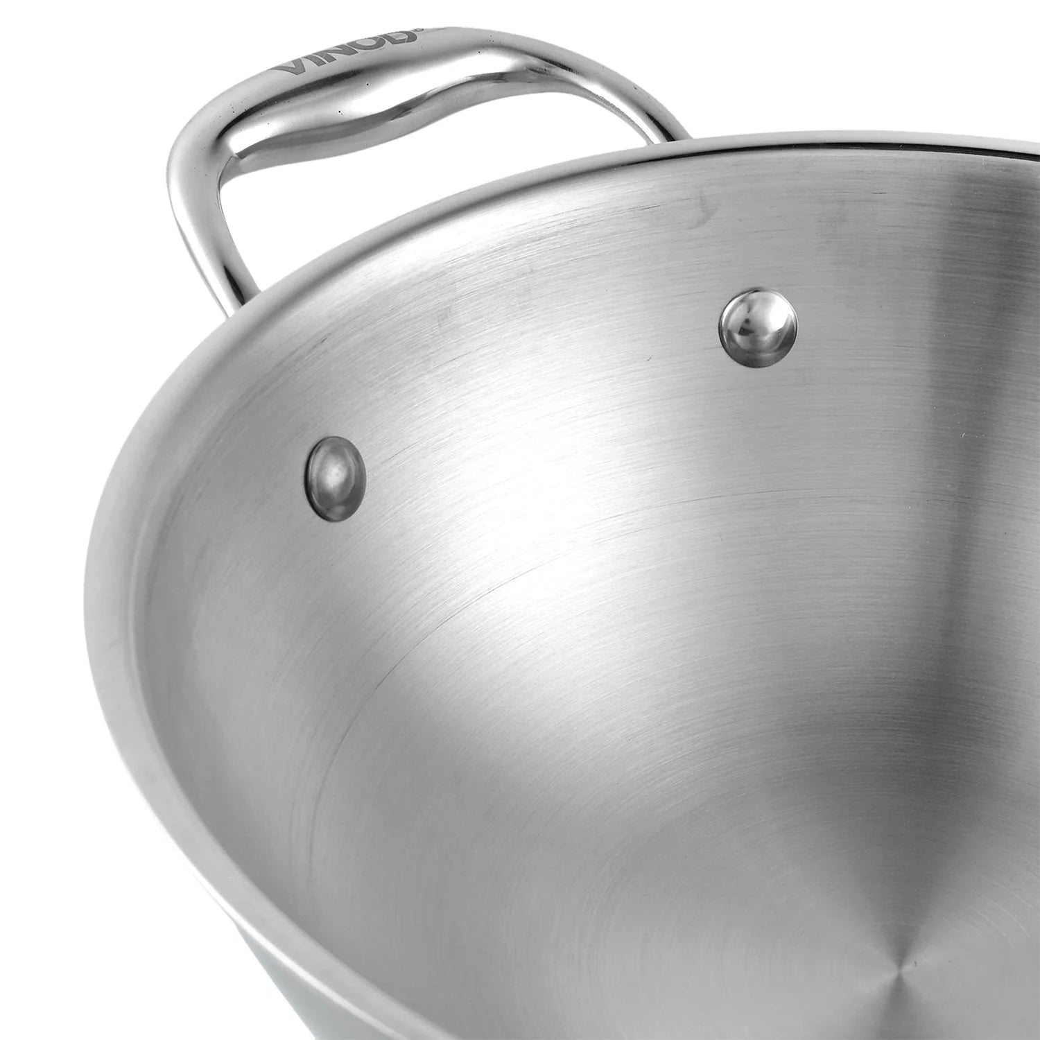 Vinod Platinum Triply Stainless Steel Kadai with Lid - Induction Compatible 60-Month Warranty
