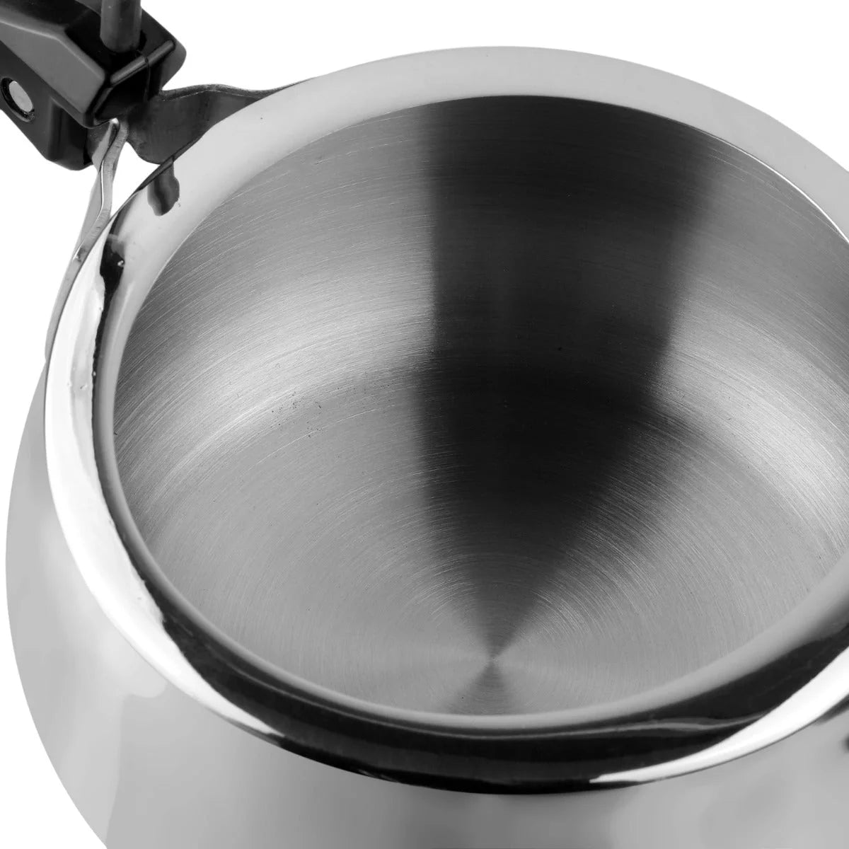 Close-up of a stainless steel pressure cooker