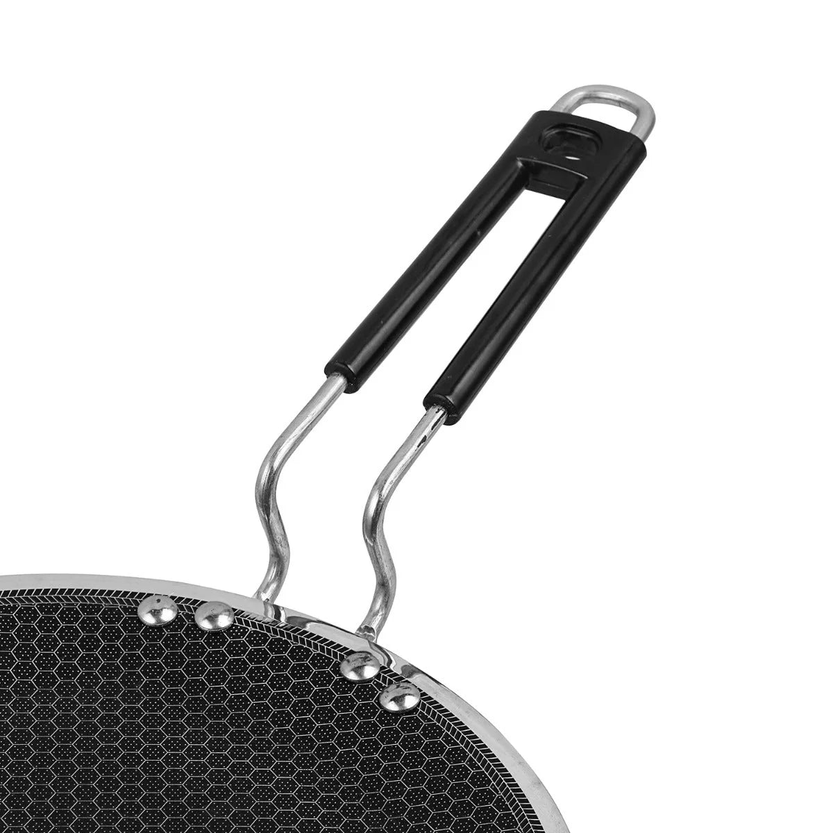 Close-up of Vinod Triply stainless steel 25cm tawa Handle