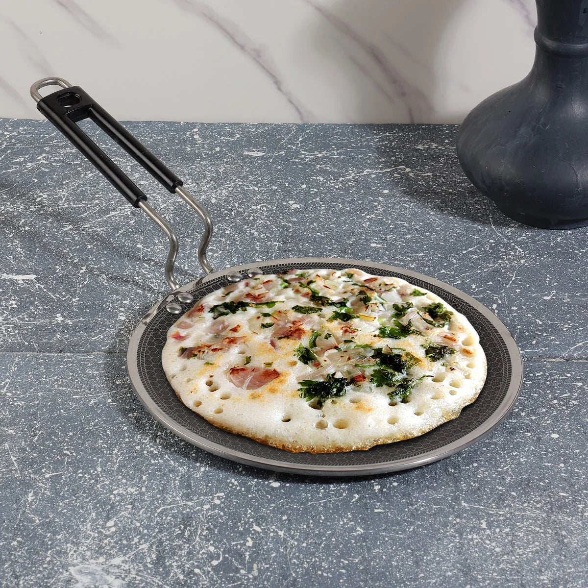 Vinod Platinum Triply Stainless Steel SAS Pro Concave Tawa 25 cm with stick-free ridged texture, induction and gas compatible