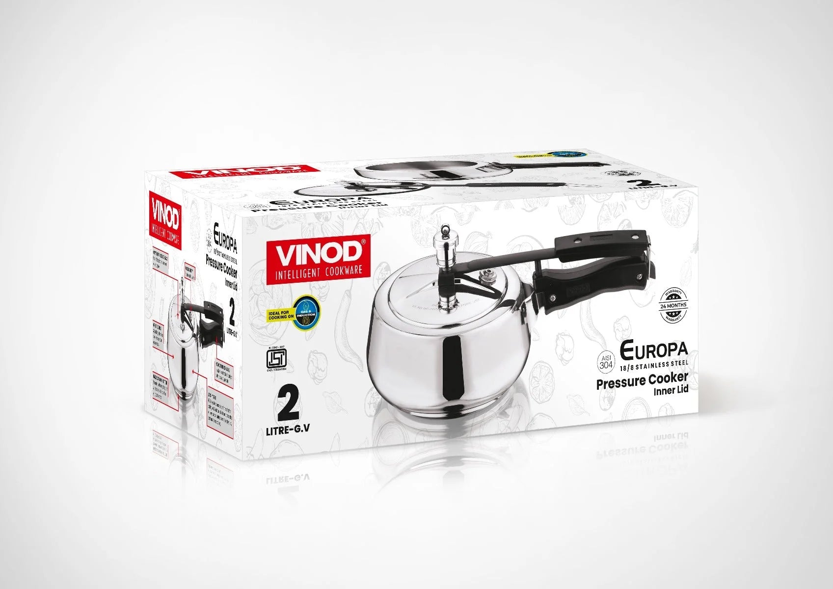 Vinod Europa pressure cooker packaging on a white background