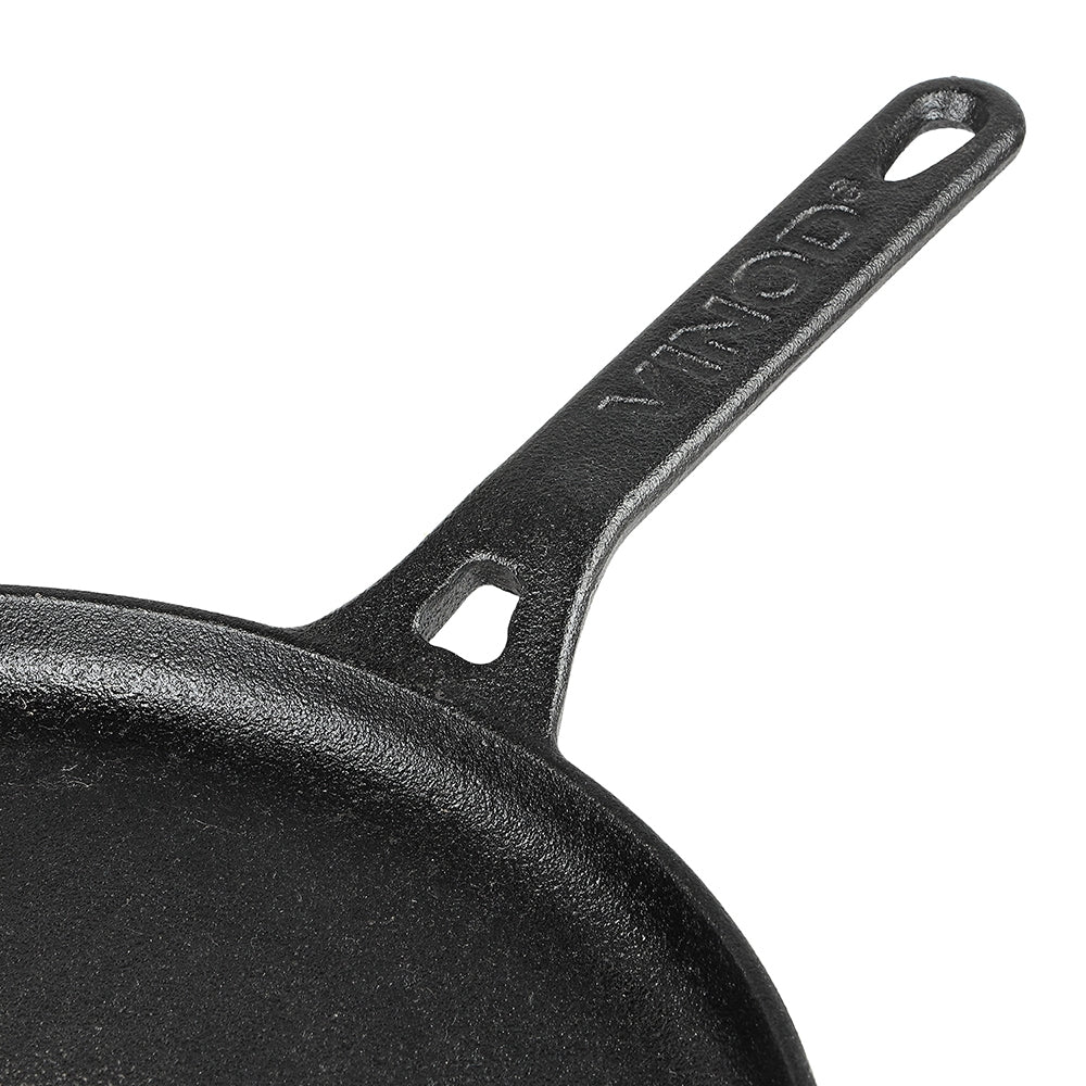 Vinod Legacy Pre-Seasoned Cast Iron Dosa Tawa 28 cm Handle Close up