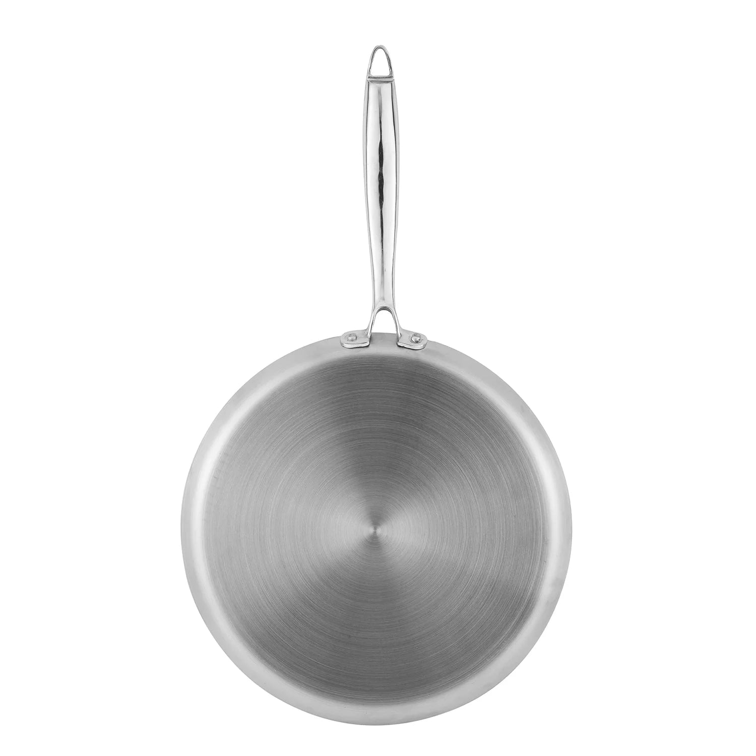 Bottom view of Vinod Platinum SAS Ceramica Dosa Tawa showing triply stainless steel base construction for induction and gas compatibility
