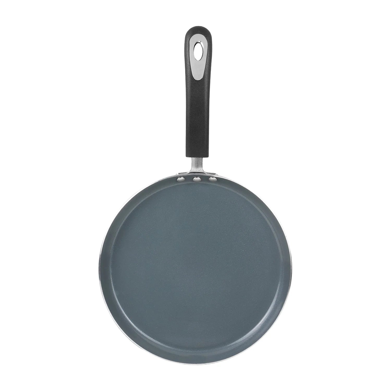 Top view of Vinod Zest Ceramica Dosa Tawa highlighting heat-resistant handle construction and smooth ceramic non-stick cooking surface